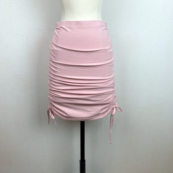 Forever 21 Pink Mini Knit Skirt Large Adjustable Gathered Sides Clubbing - Picture 2 of 15